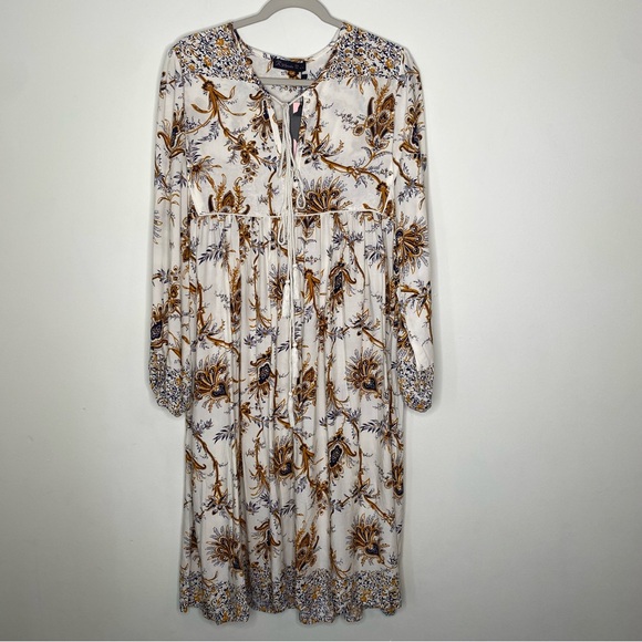 R. Yiposha Bohemian Oversized High Waisted Long Sleeve Tassel Tie MIDI Dress - Picture 1 of 16